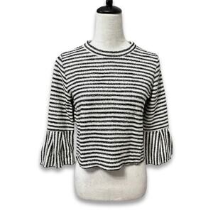 Urban Romantics Crop Top Flared 3/4 Sleeves Knit Fabric Striped Black/White W S